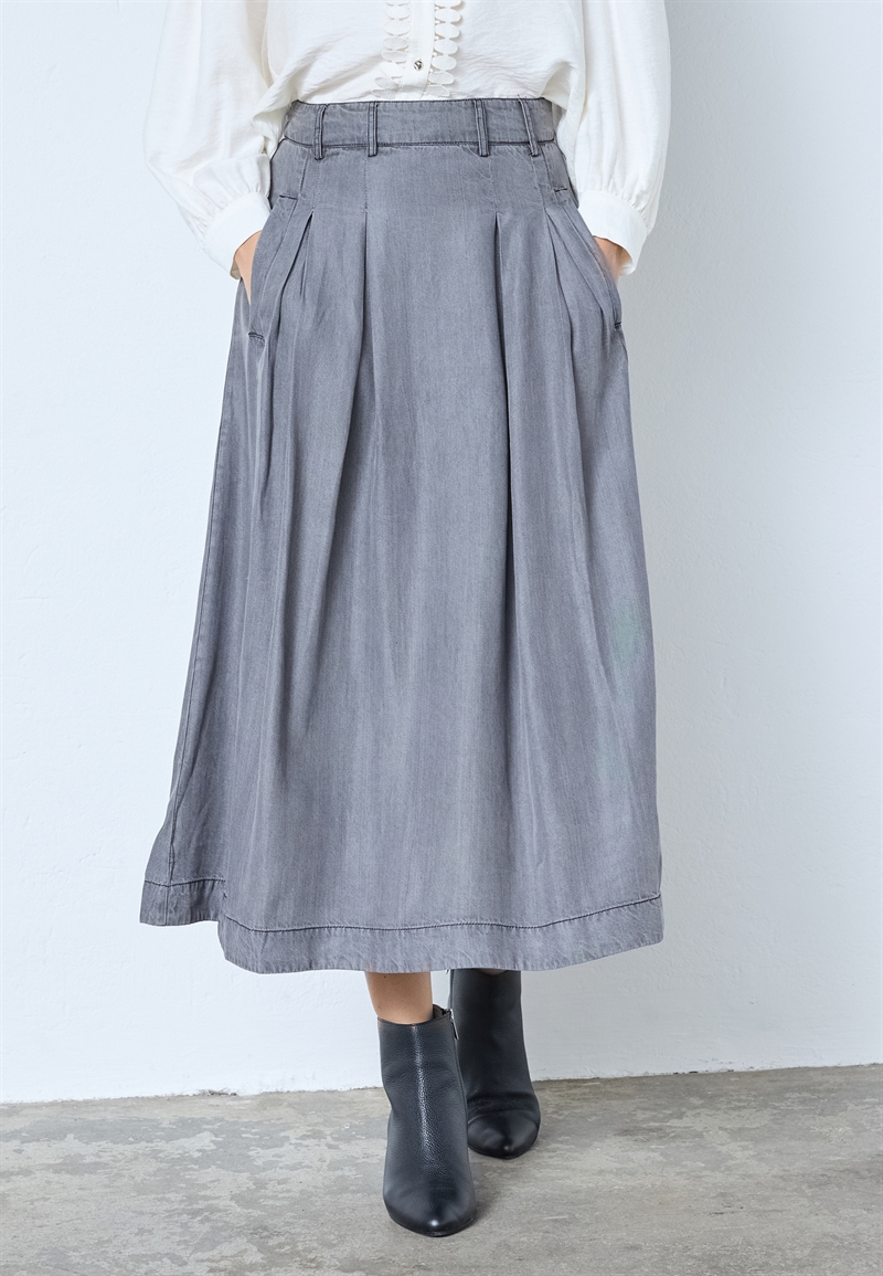 Co Couture AnyaCC Denim Pleat Skirt 34181 MID GREY