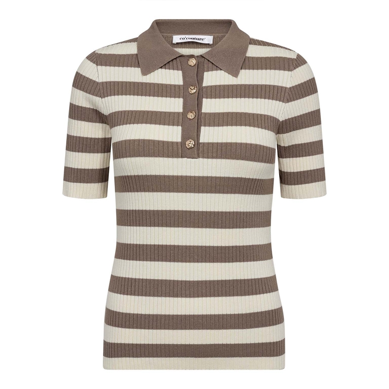 Co Couture BonnyCC Stripe S/S Polo Knit 42010 Walnut 