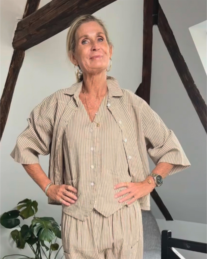 Cabana Living Facon C 0045 ST Latte Stripe Hørskjorte 