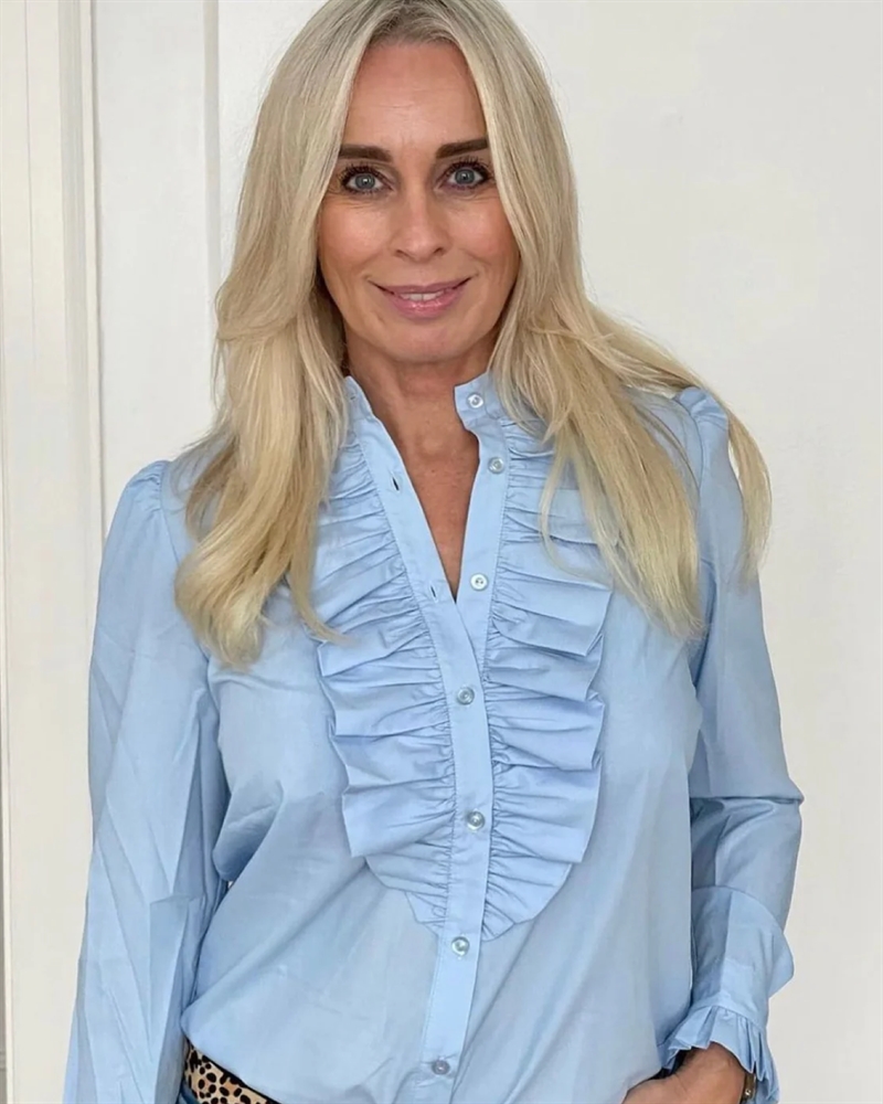 Design By Laerke Anne Ruffle Skjorte Kort model - Lyseblå 