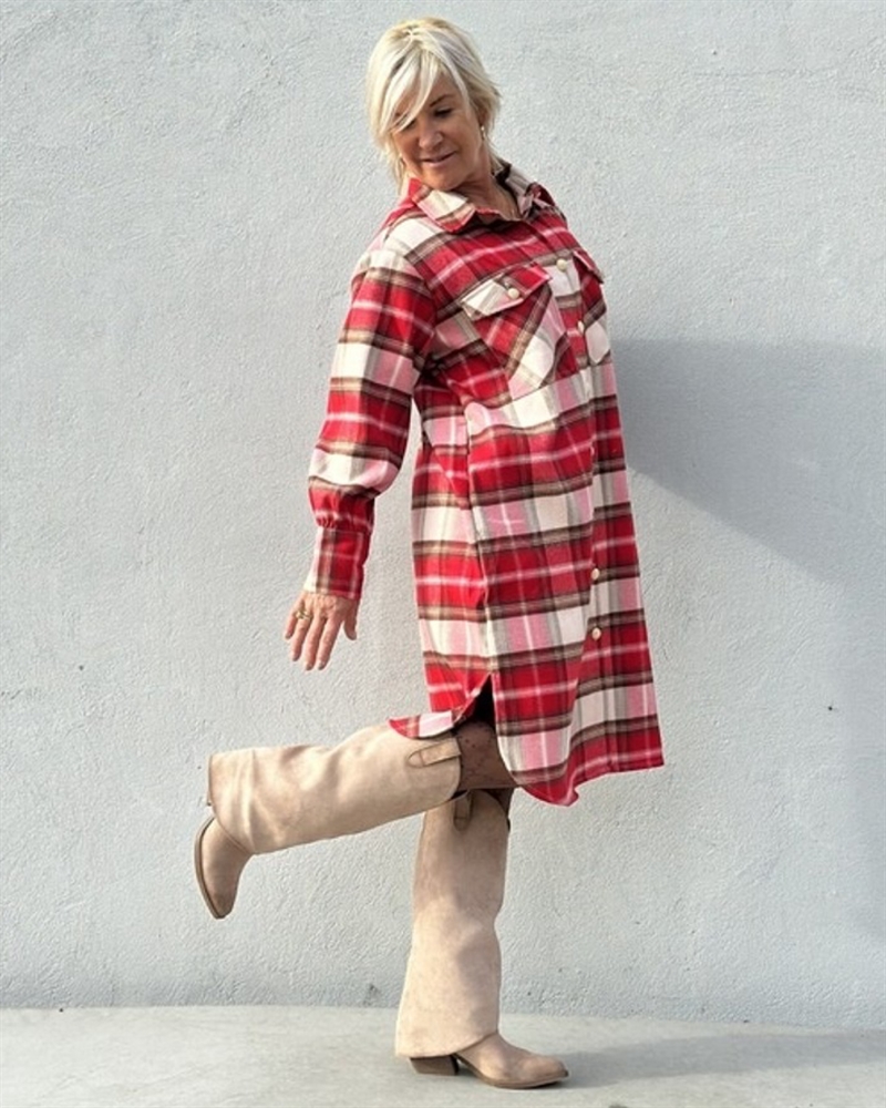 GASPAR Aston Long Check 2510334 Red Skjortekjole 〖 PRE-ORDRE〗KOMMER I DECEMBER