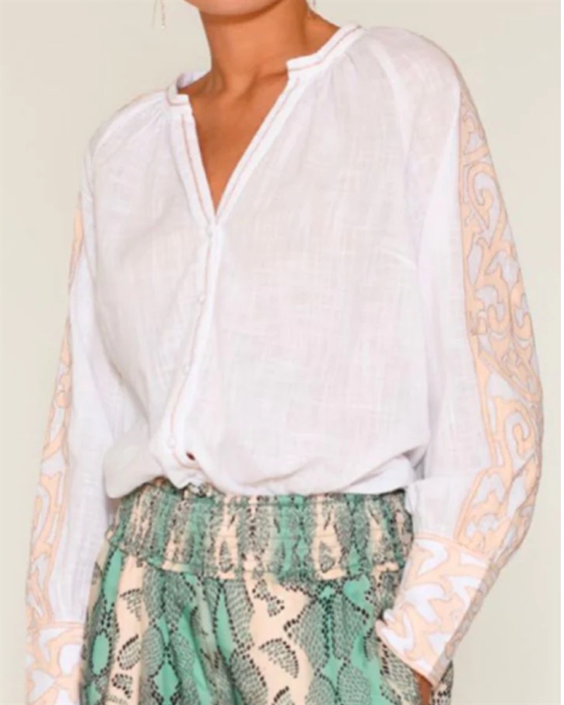 Gustav Tara shirt with embroidery Bright White 48632 