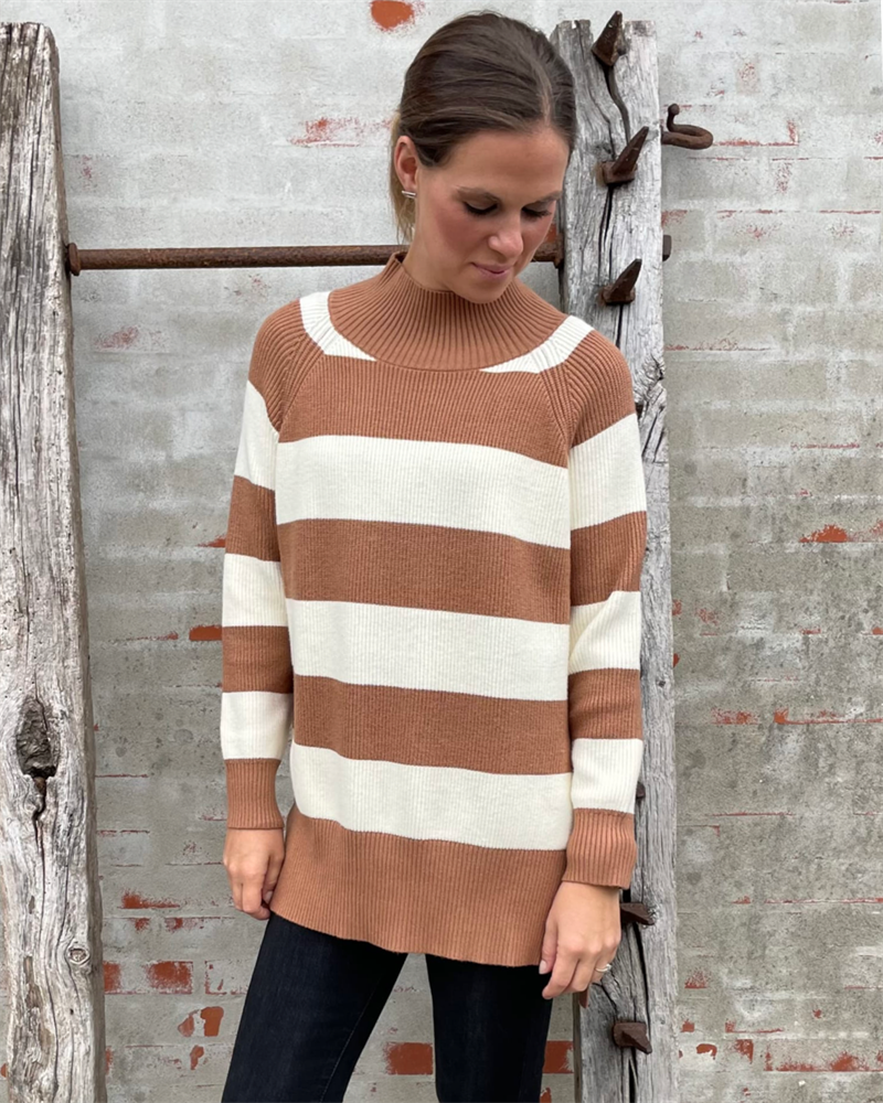 Cabana Living 10150 Stripe Sweater Off-White/Caramello