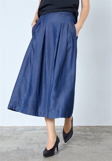 Co Couture AnyaCC Denim Pleat Skirt Navy Denim 34181