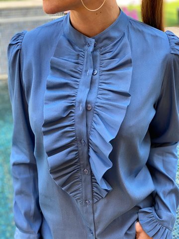 Design By Laerke Anne Ruffle Skjorte Kort model - Denim Blue